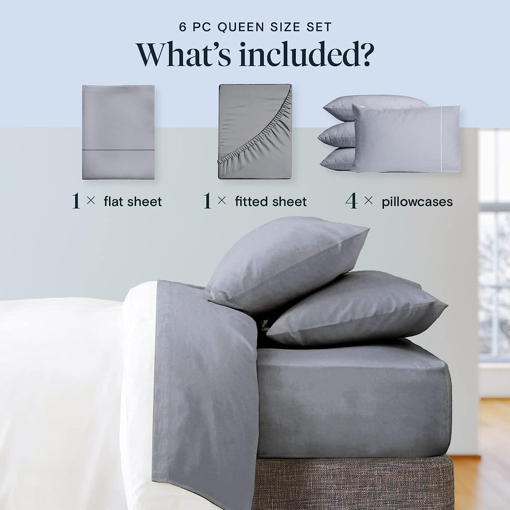 LuxClub 6 PC King Size Sheet Set Bamboo Sheets Deep Pockets 18" Eco Friendly Wrinkle Free Cooling Sheets Machine Washable Hotel Bedding Silky Soft -Silver King
