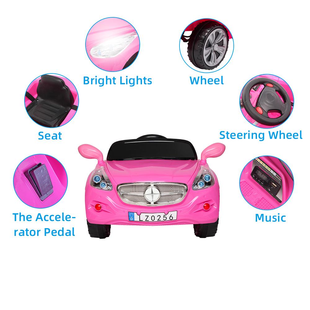 Electric Cars for Boys Girls Christmas Gifts, 12V Power Wheels for Kids Toddler 3-7, Battery-Powered Ride On Truck Car RC Toy, Safe Ride On Toys for Christmas Gifts, 3 Speeds, LED Lights, Pink, Q7352