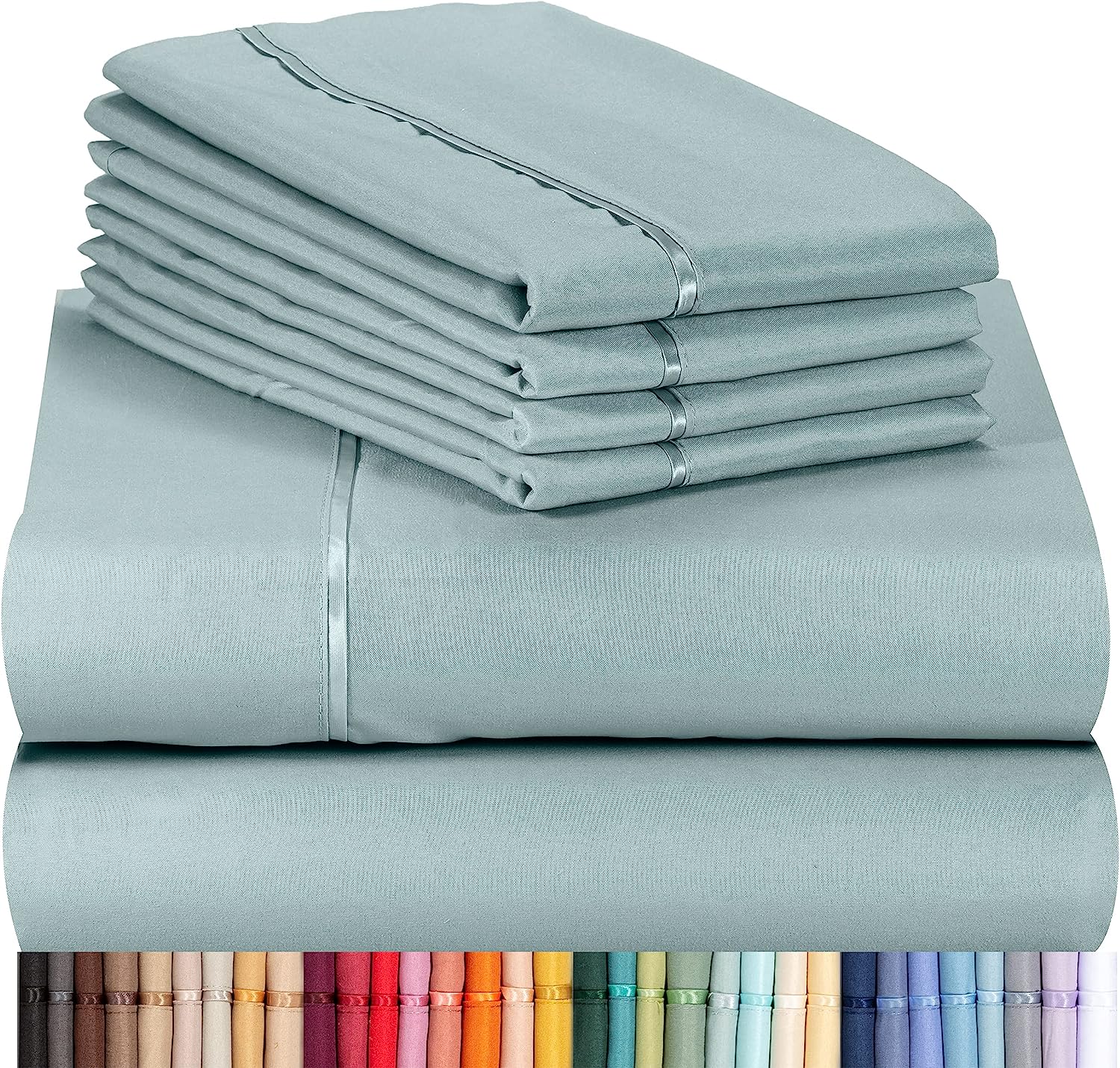 LuxClub Twin XL Sheets Set - Soft Kids Twin Bed Sheets for Boys and Girls, 4 PC Deep Pockets 18" Eco Friendly Wrinkle Free Fitted Sheets Machine Washable Hotel Bedding Silky Soft- Light Teal Twin XL