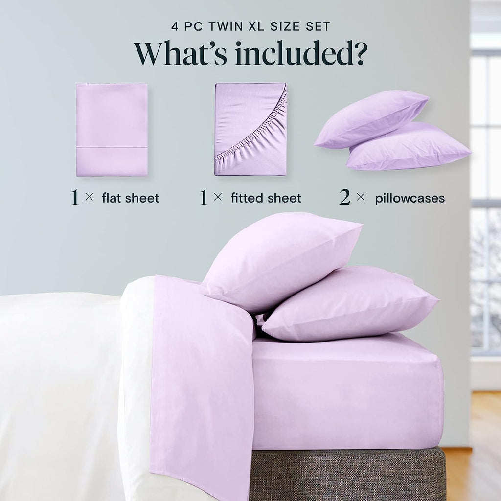 LuxClub Twin XL Sheets Set - Soft Twin Bed Sheets for Boys and Girls, 4 PC Deep Pockets 18" Eco Friendly Wrinkle Free Kids Fitted Sheets Machine Washable Hotel Bedding Silky Soft - Lavender Twin XL