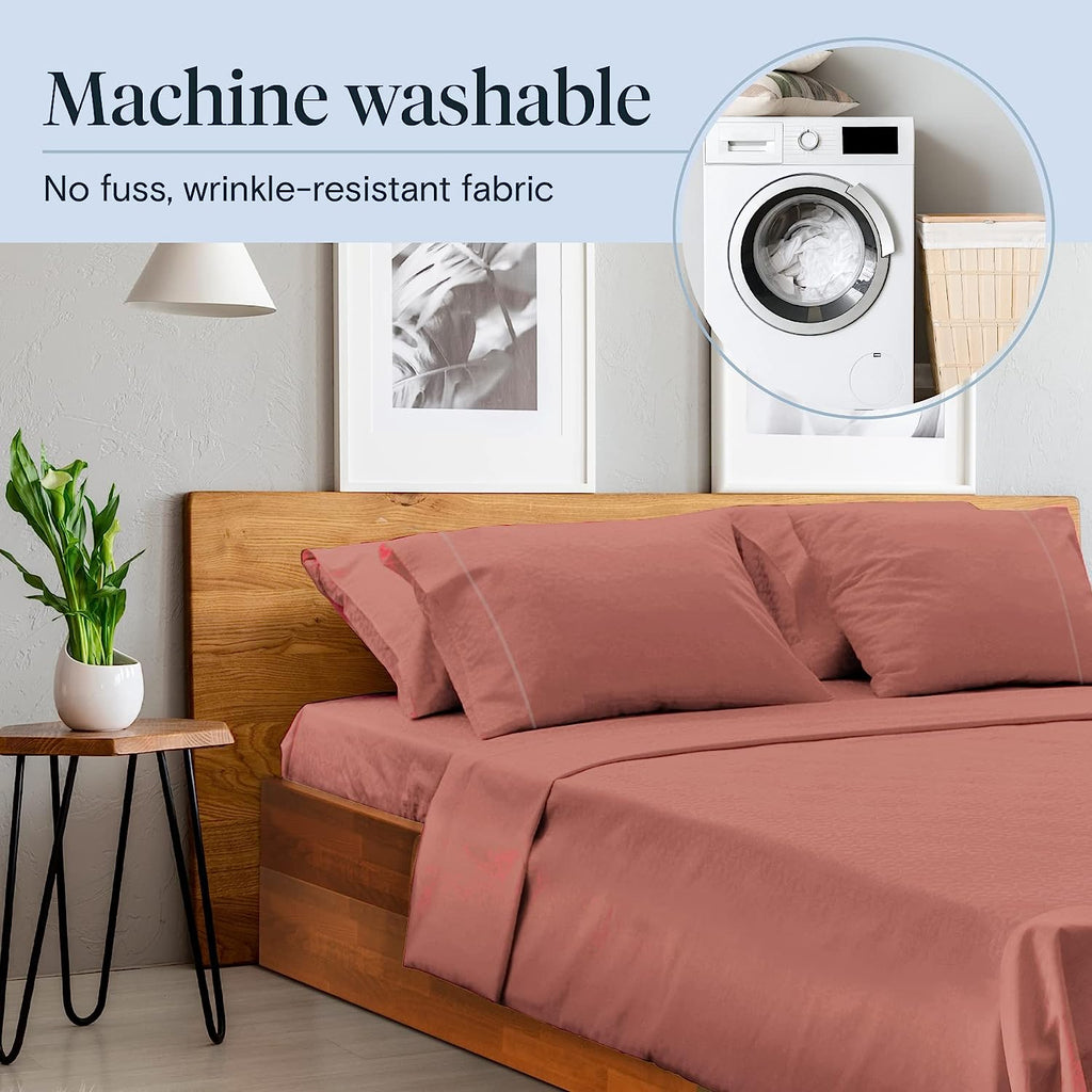 LuxClub 6 PC King Size Sheet Set Bamboo Sheets Deep Pockets 18" Eco Friendly Wrinkle Free Cooling Sheets Machine Washable Hotel Bedding Silky Soft - Salmon Pink King