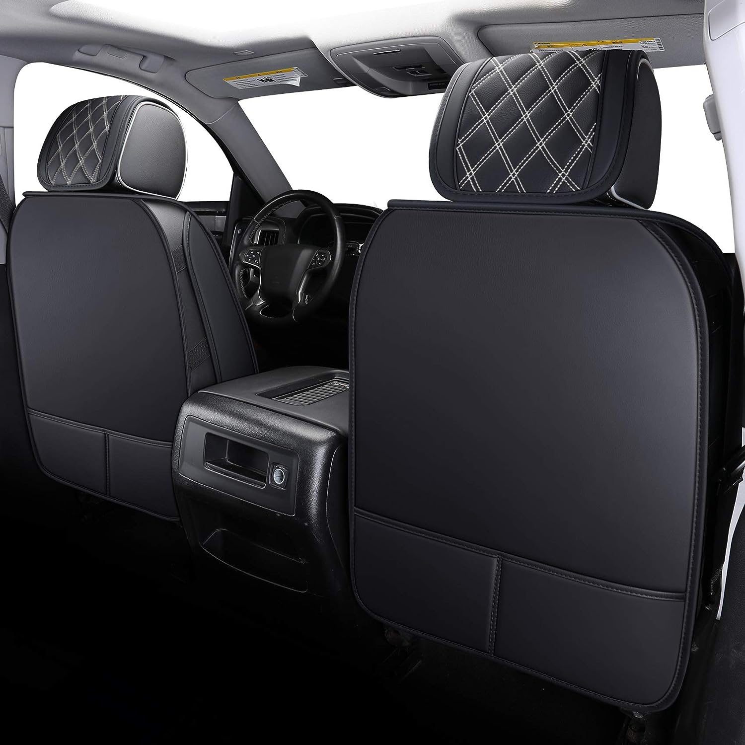 Front Seat Covers Chevy Silverado GMC Sierra Pickup Trail Boss Z71 Custom Fit 2007-2024 1500 2500HD 3500HD Crew Double Extended Cab Waterproof Leather Seat Protectors(2 PCS Front, Black-White)