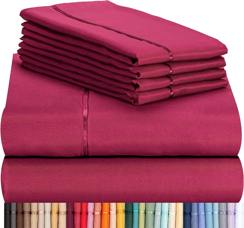 LuxClub 6 PC Queen Sheet Set Bamboo Sheets Deep Pockets 18" Eco Friendly Wrinkle Free Cooling Sheets Machine Washable Hotel Bedding Silky Soft - Burgundy Queen