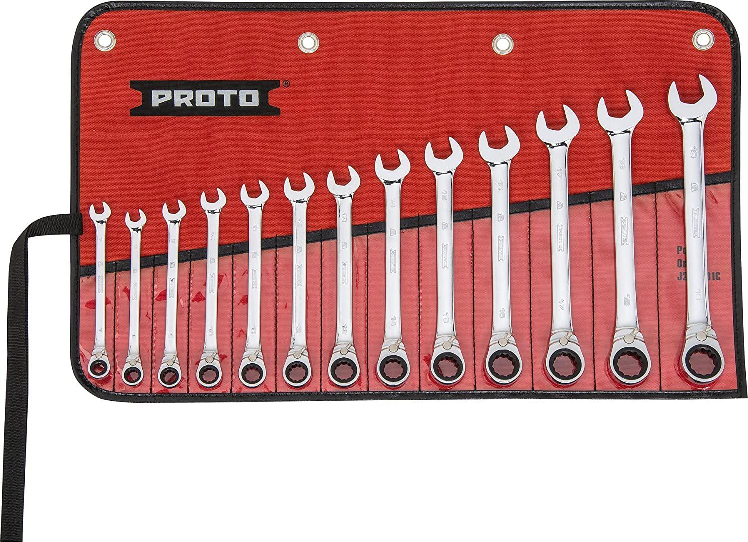 Stanley Proto Industrial JSCVMT-13S Full Polish 12 Point Reverse Ratchet Wrench 13 Piece Set