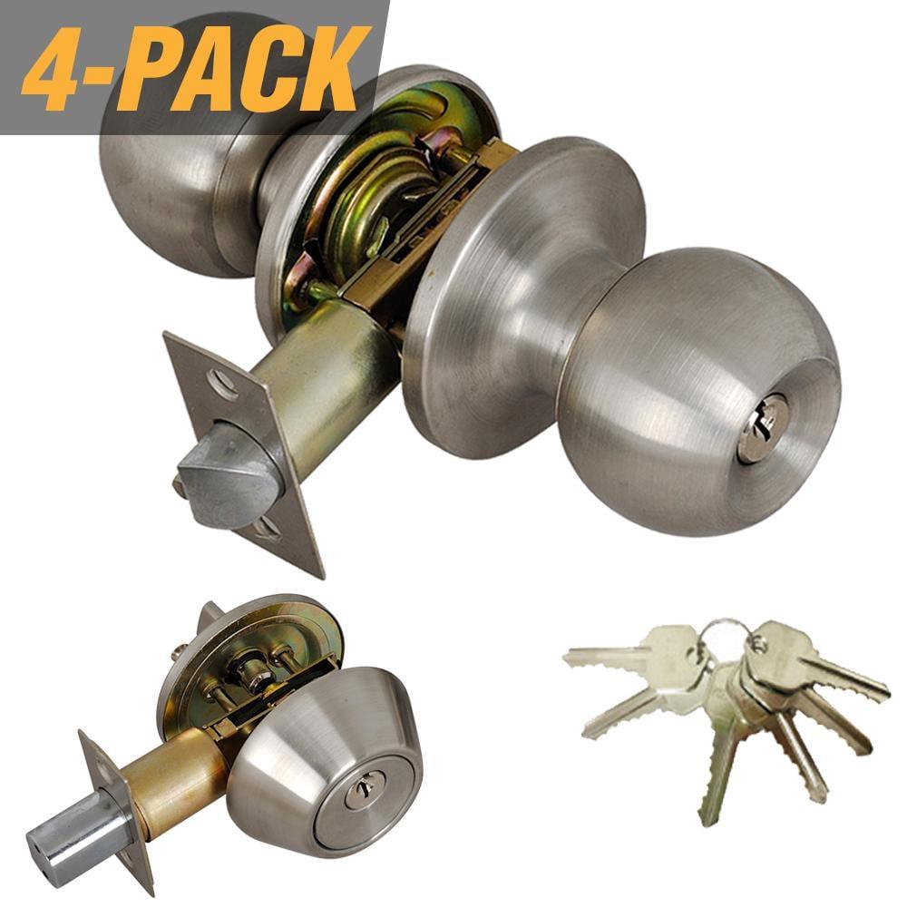 Steel Entry Door Knob Combo Lock Set with Deadbolt and Total 24 Keys, Keyed Alike (4-Pack)