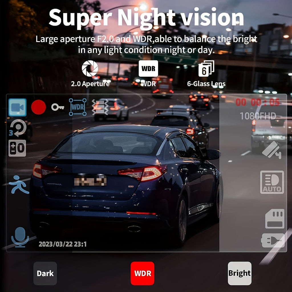 Dash Cam For Cars,Front And Inside,1080P Dual Camera With IR Night Vision,Loop Recording,Car DVR Blackbox With 2 Inch IPS Screen