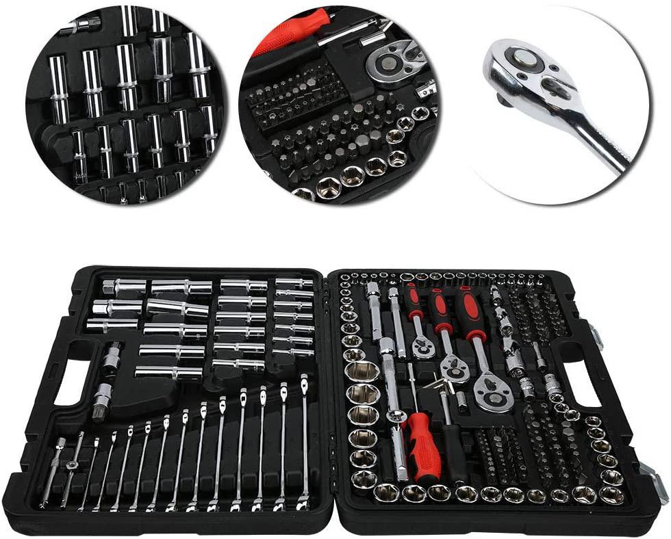 215Pcs Ratchet Wrench Set 1/4in 3/8in 1/2in Socket Set Tool Case Household Hand Repair Tool Kit LPD0005‑7