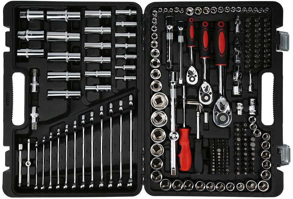 Ratchet Wrench Set,215Pcs Ratchet Wrench Kits1/4in 3/8in 1/2in Socket Set Tool Kits Mechanic Socket Tool for Daily Use or Repairing
