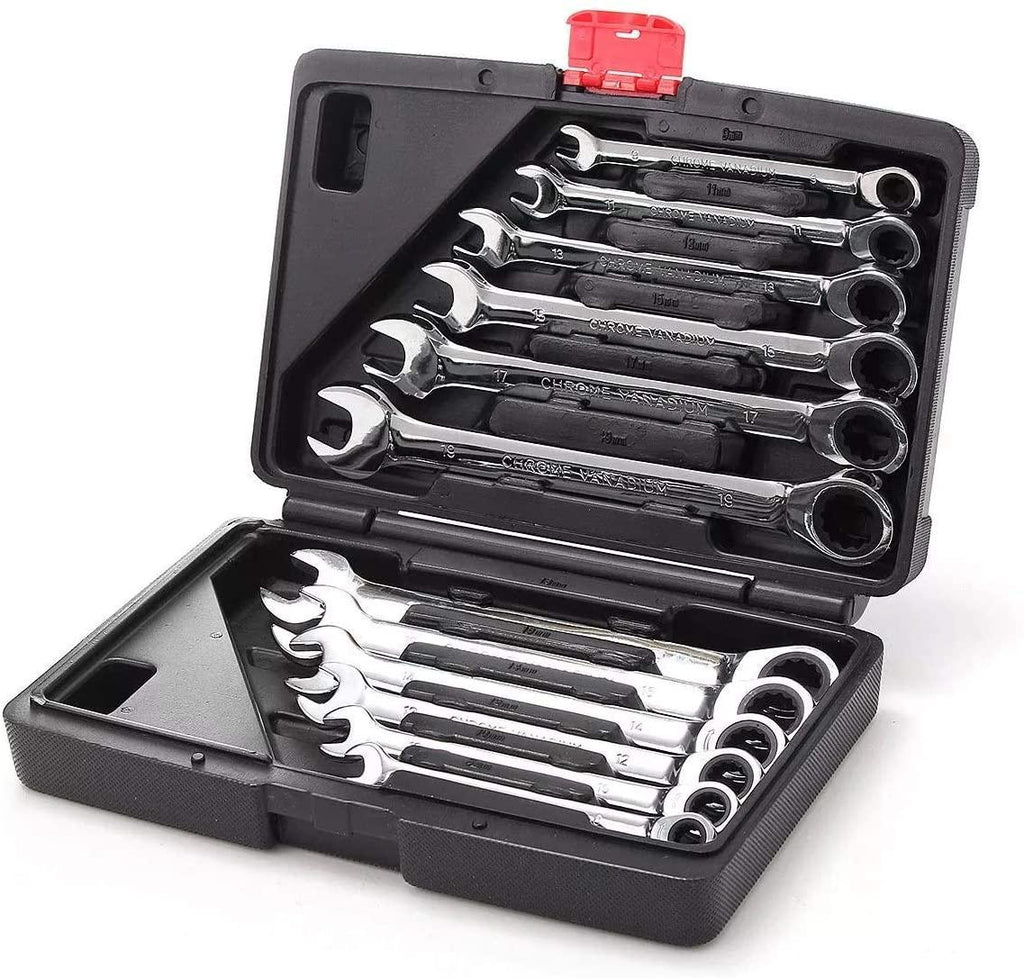 Tool Repair Wrench 12pc Metric Ratcheting Spanner Combination Wrenche Hand Tools 9mm-18mm CR-V Steel Bike