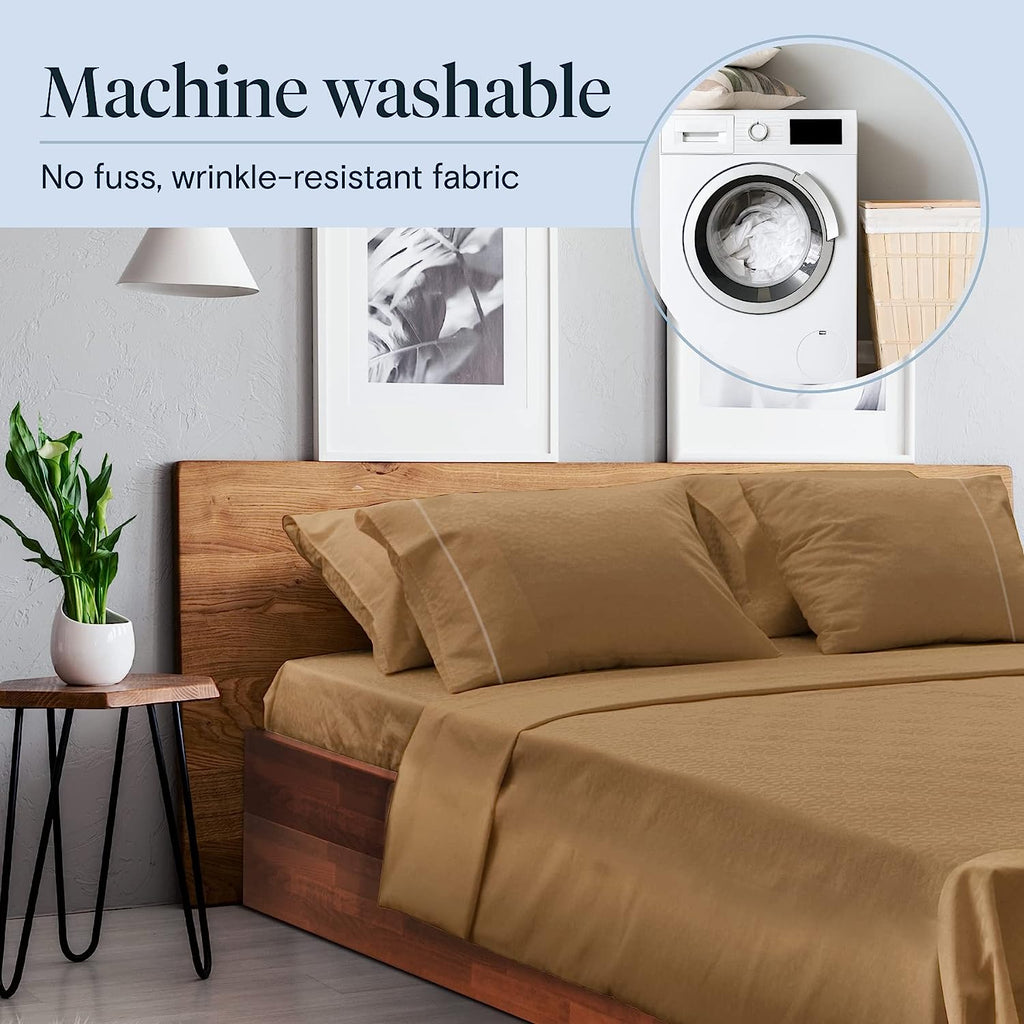 LuxClub 6 PC King Size Sheet Set Bamboo Sheets Deep Pockets 18" Eco Friendly Wrinkle Free Cooling Sheets Machine Washable Hotel Bedding Silky Soft - Dark Khaki King