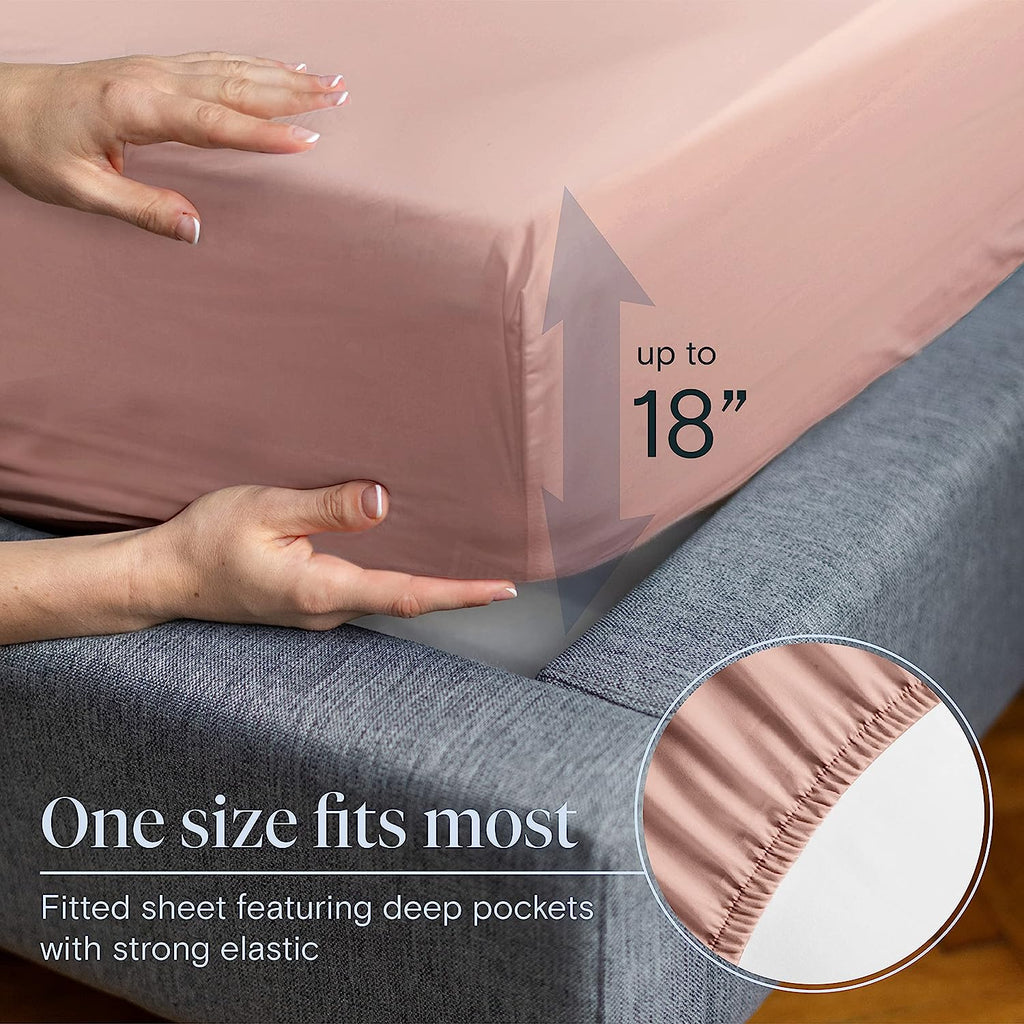 LuxClub 7 PC Split King Sheet Set Bamboo Sheets Deep Pockets 18" Eco Friendly Wrinkle Free Cooling Sheets Machine Washable Hotel Bedding Silky Soft - Pearl Pink Split King