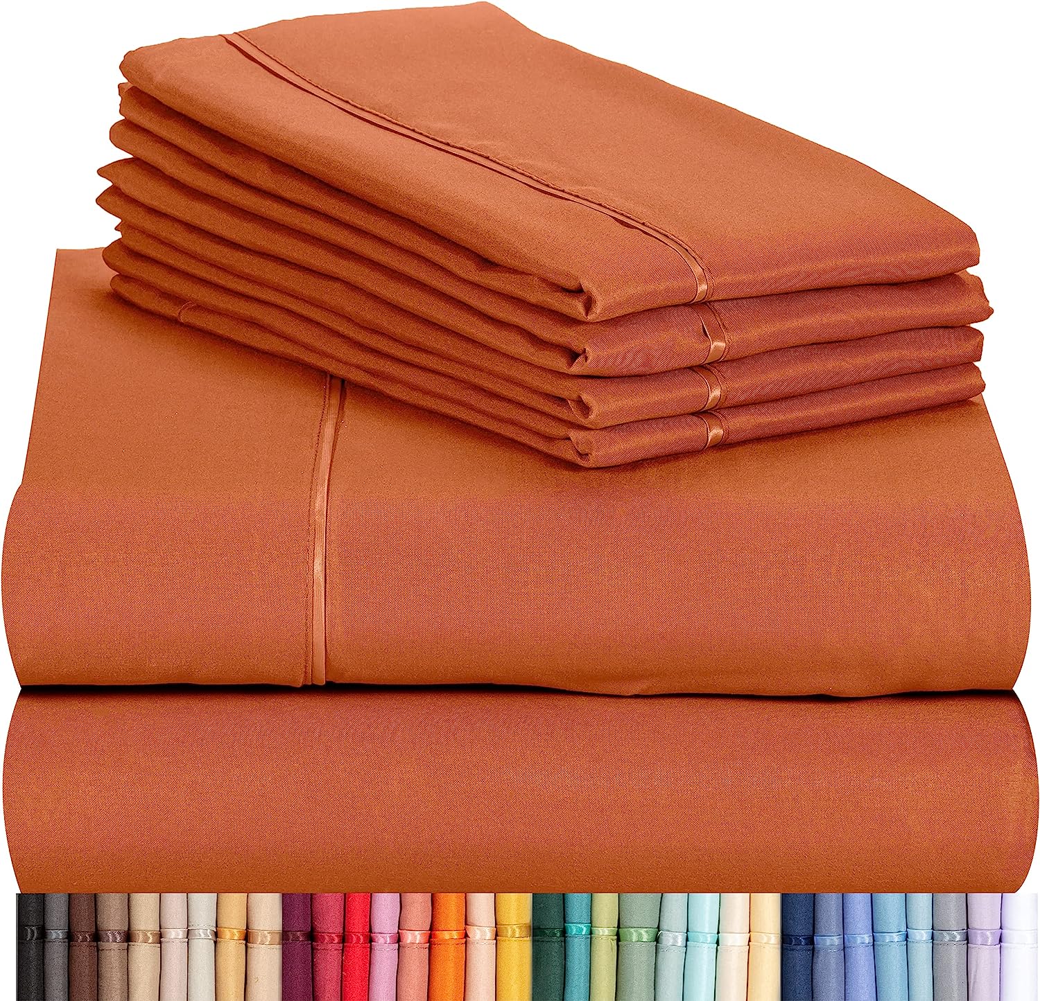 LuxClub 6 PC King Size Sheet Set Bamboo Sheets Deep Pockets 18" Eco Friendly Wrinkle Free Cooling Sheets Machine Washable Hotel Bedding Silky Soft - Autumn Orange King