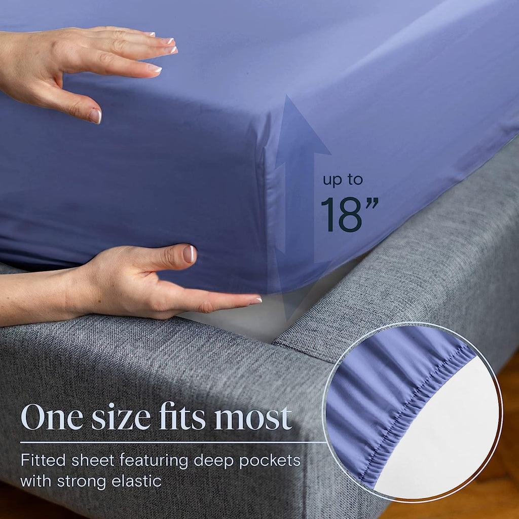 LuxClub Twin XL Sheets Set - Soft Twin Bed Sheets for Boys and Girls, 4 PC Deep Pockets 18" Eco Friendly Wrinkle Free Kids Fitted Sheets Machine Washable Hotel Bedding Silky Soft - Violet Blue Twin XL