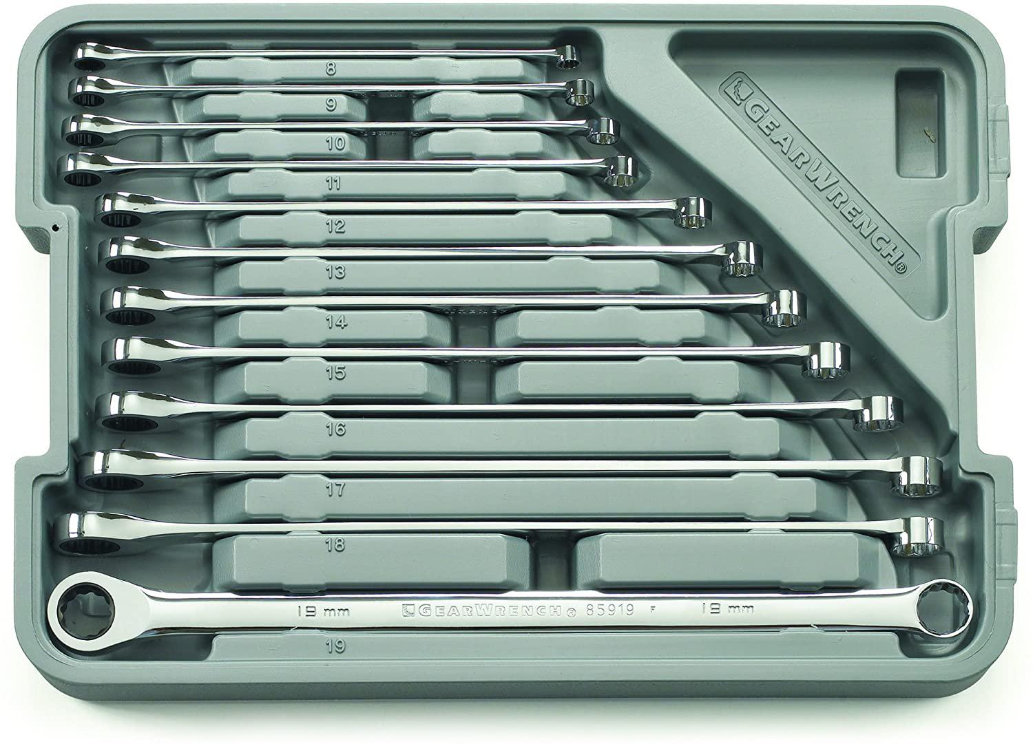 GEARWRENCH 12 Pc. GearBox 12 Pt. XL Ratcheting Double Box Wrench Set, Metric - 85988