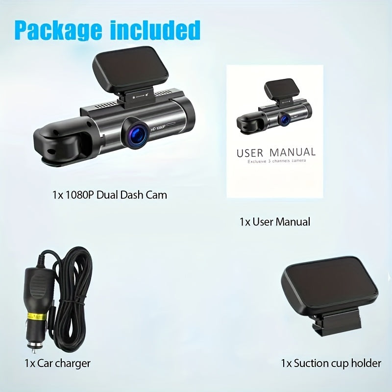 Dash Camera Front And Inside,3.16inchdash Cam 1080P, G Sensor HD Night Vision Loop Recording Wide Angle Car DVR (blue Photodiode Position Is Random)