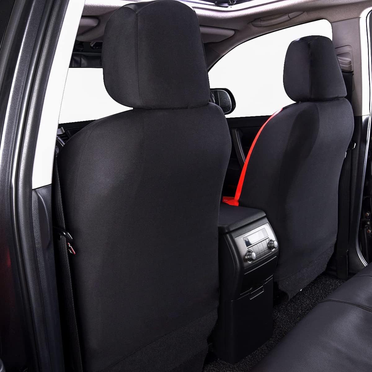 Flying Banner car seat Covers Protects Water Proof Faux Leather Carbon Fiber Front and Rear Bench (Red Black, Full Set - 9PCS)