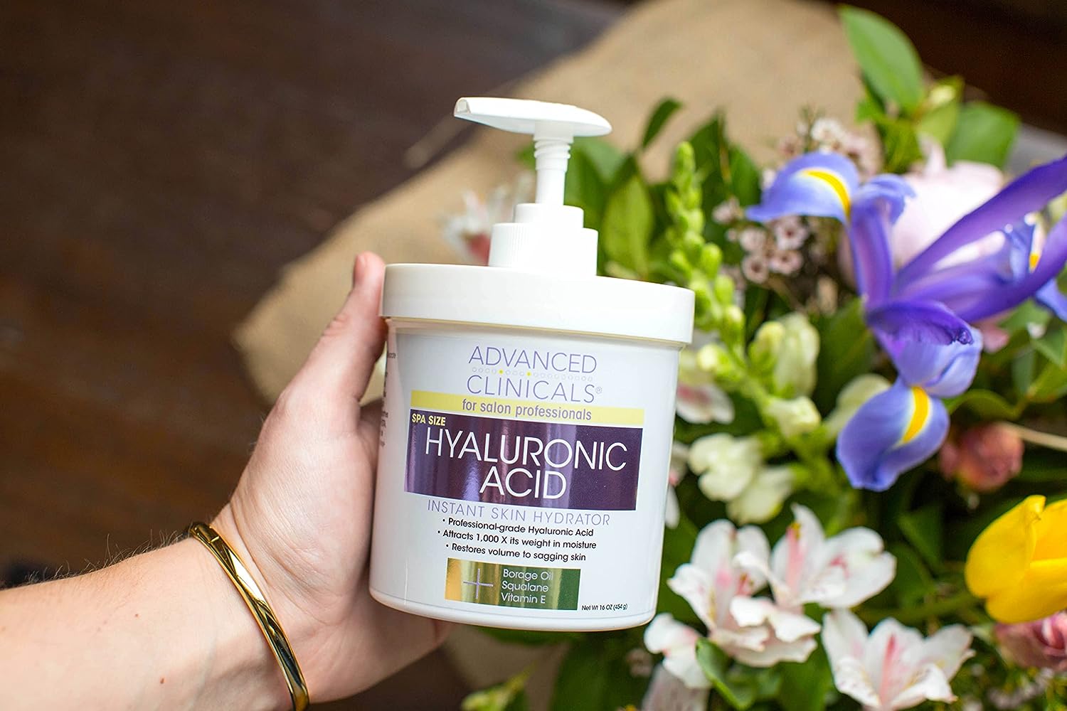Advanced Clinicals Hyaluronic Acid Body Lotion &amp; Face Moisturizer W/Vitamin E | Hydrating Dry Skin Firming Lotion Minimizes Look Of Wrinkles, Stretch Marks, &amp; Crepey Skin | Skin Care Products, 16 Oz