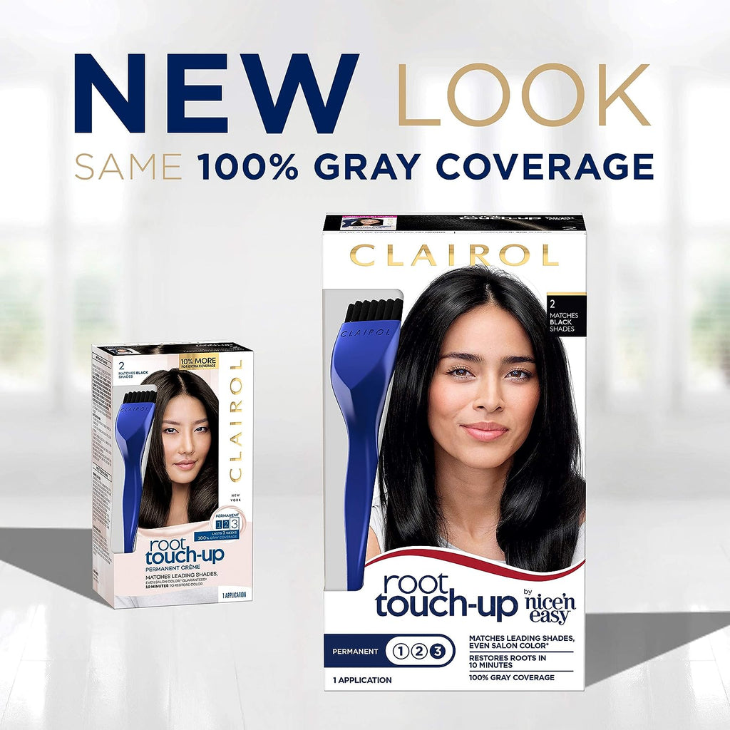 Clairol Root Touch-Up by Nice'n Easy Permanent Hair Dye, 2 Black Hair Color, (Pack of 2)