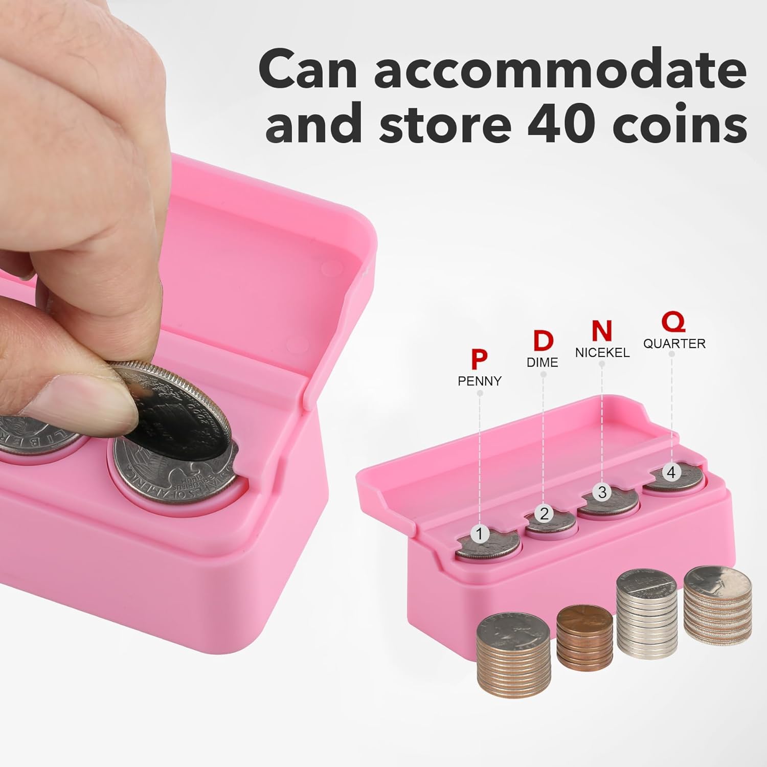 SINGARO Coin Holder for Car, Universal Car Coin Change Organizer, Car Coin Holder Compatible with Coins of Different Sizes, Car Interior Accessories, Suitable for Most Cars, Trucks(Pink，2 Pack)