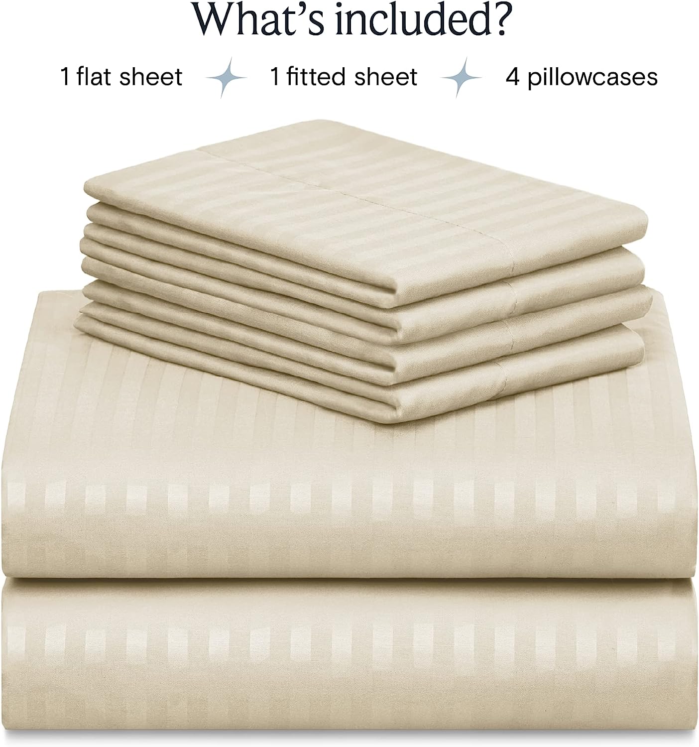 LuxClub Queen Size Striped Sheets Set, 6 PC Striped Bed Sheets, Deep Pockets 18" Eco Friendly Wrinkle Free Cooling Sheets Machine Washable Hotel Bedding Silky Soft (Queen, Striped Cream)