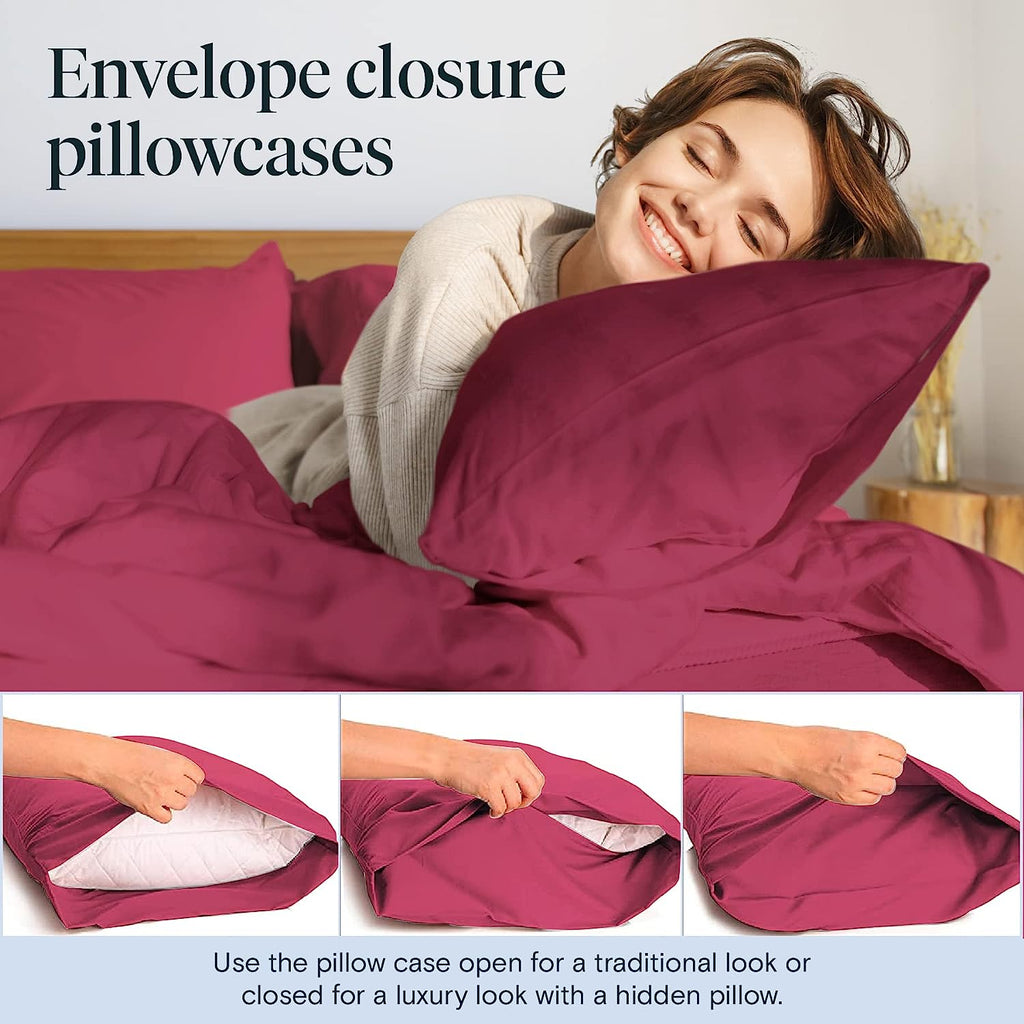 LuxClub 6 PC Queen Sheet Set Bamboo Sheets Deep Pockets 18" Eco Friendly Wrinkle Free Cooling Sheets Machine Washable Hotel Bedding Silky Soft - Burgundy Queen