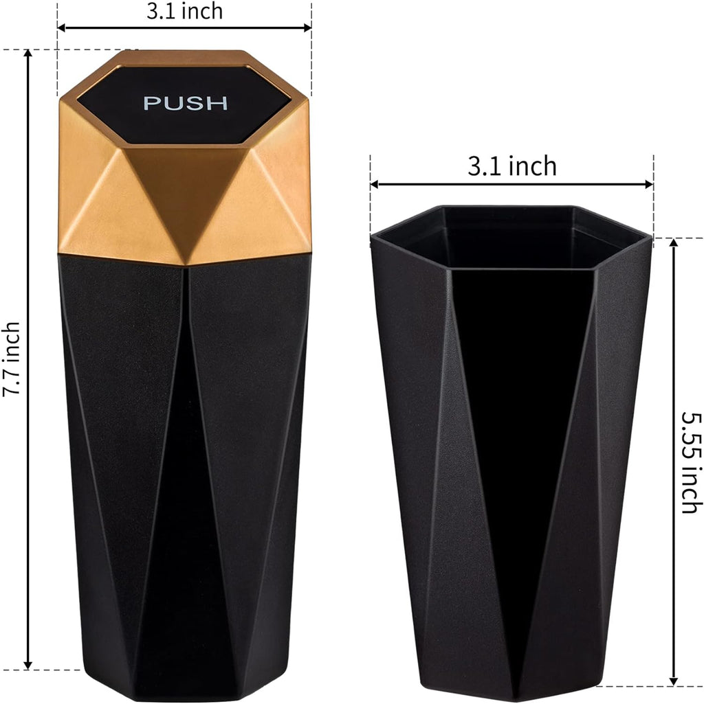 JUSTTOP Car Trash Can with Lid, Diamond  Small Automatic Portable Trash Can, Easy to Clean, Used in Car Home Office (Gold)