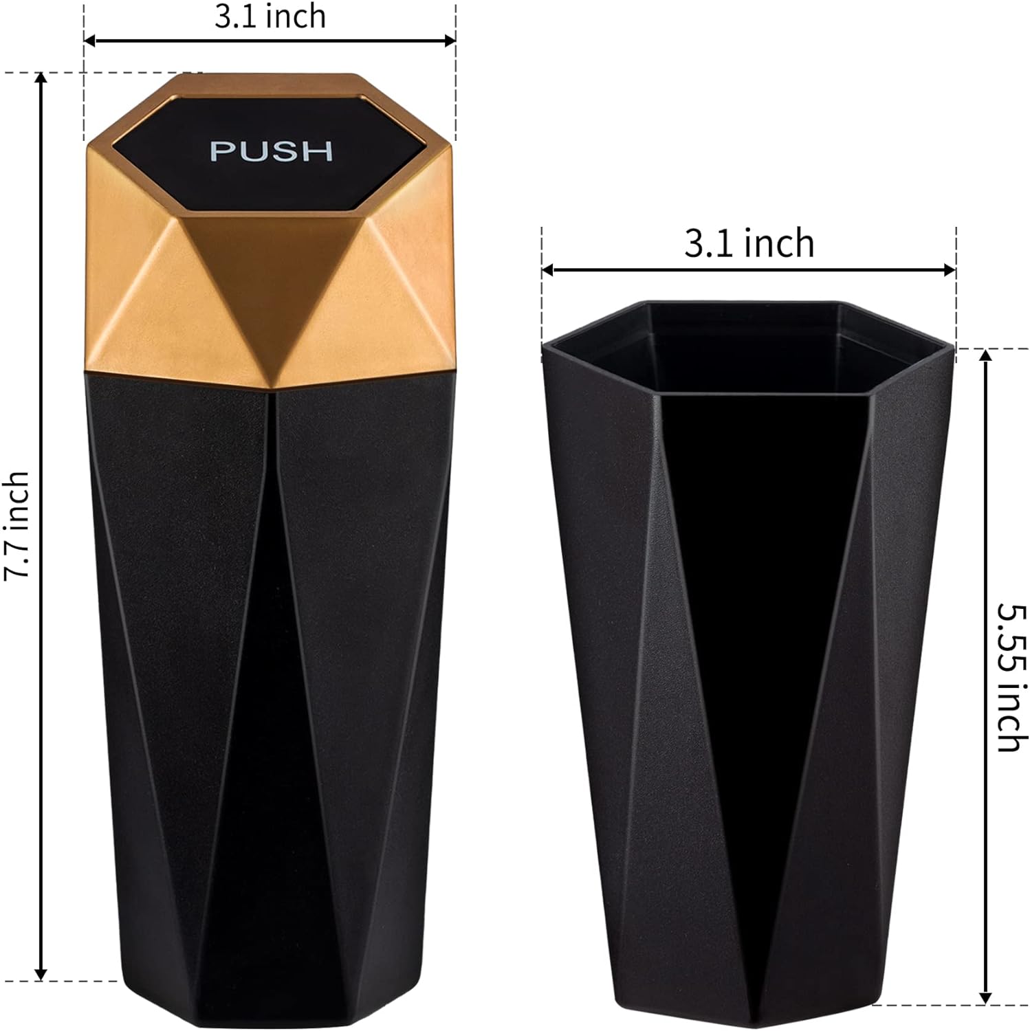JUSTTOP Car Trash Can with Lid, Diamond  Small Automatic Portable Trash Can, Easy to Clean, Used in Car Home Office (Gold)