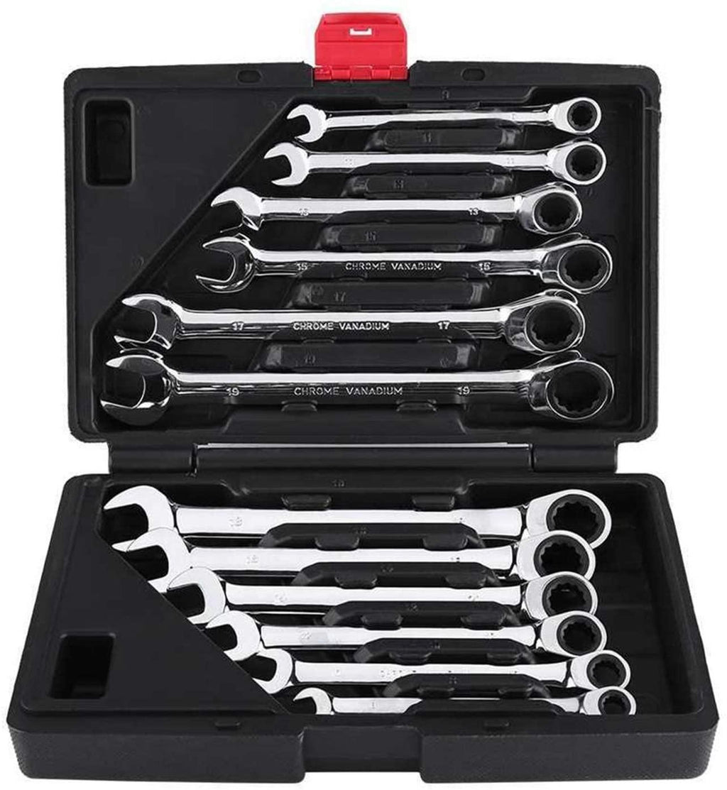 Hand Tools Set Hand Tool Set 12 Pcs Ratche Wrench Set Torque Socket Spanner 8-19mm Ratcheting Wrench Spanners Garafor Auto Car Repair Tools (Size : Fixed Head)