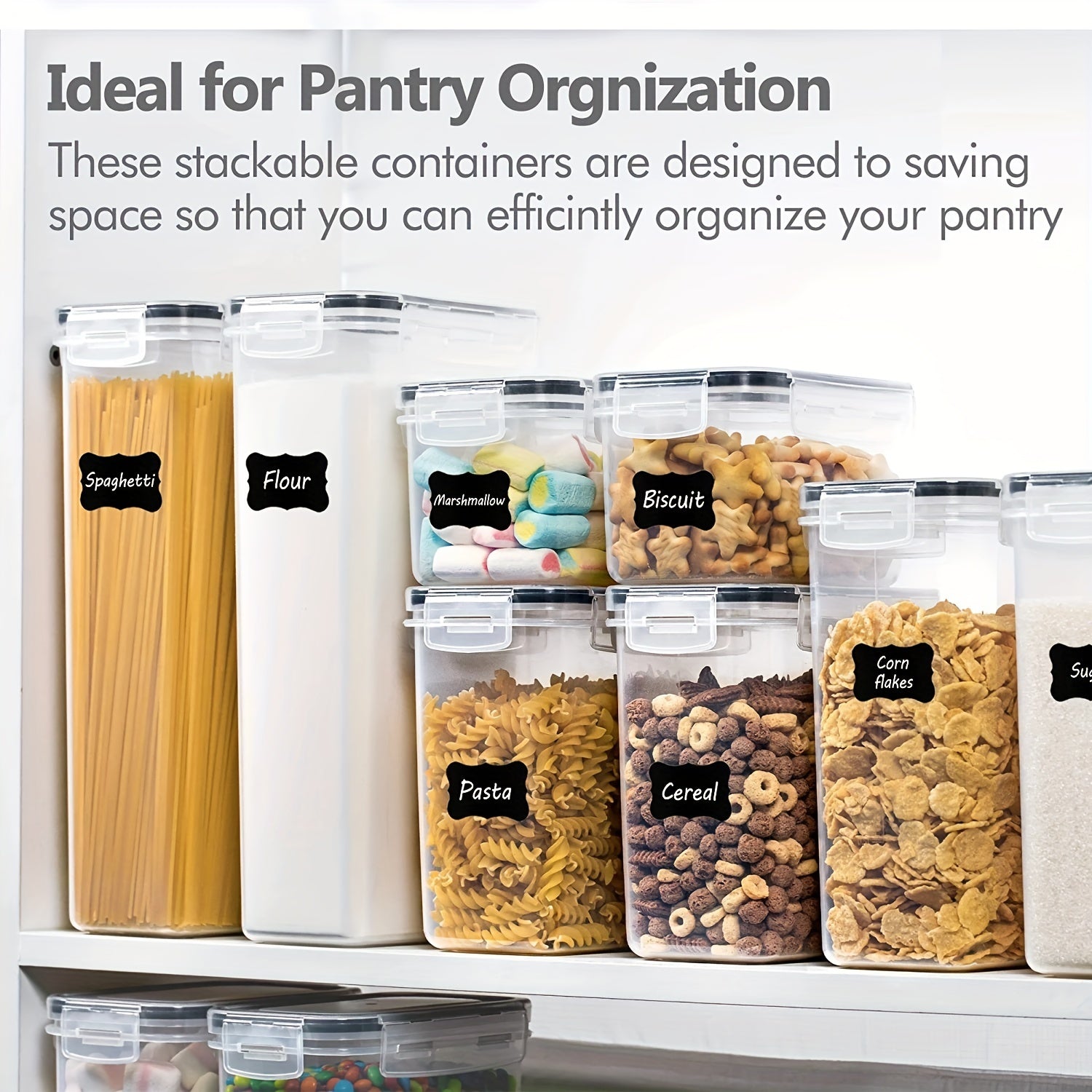 12pcs Airtight Food StoraContainers: BPA Plastic Kitchen Canisters For Flour, Sugar, Cereal &amp; Labels
