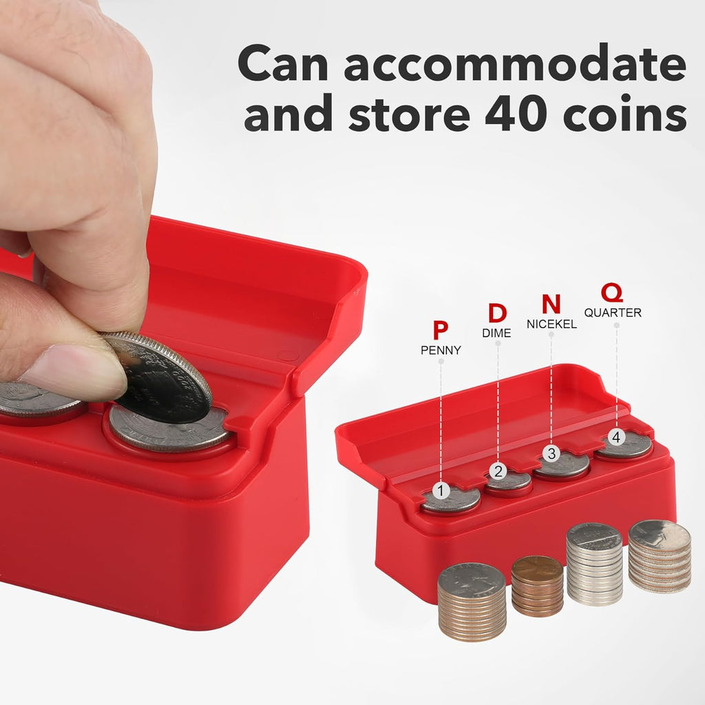 SINGARO Coin Holder for Car, Universal Car Coin Change Organizer, Car Coin Holder Compatible with Coins of Different Sizes, Car Interior Accessories, Suitable for Most Cars, Trucks(Red，2 Pack)
