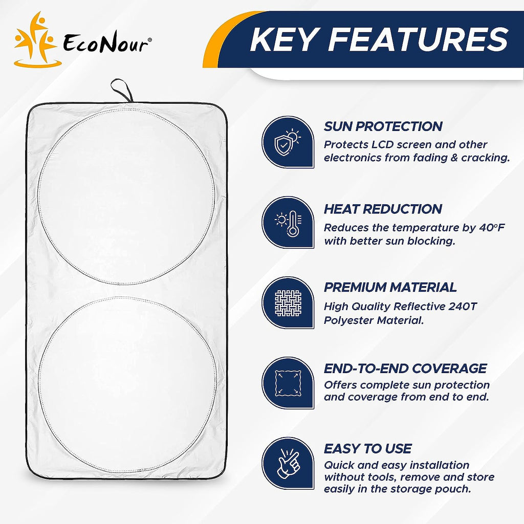 EcoNour Foldable Car Windshield Sun Shade | Sun Shade for Car Windows Blocks UV Rays and Keeps The Heat Out | Foldable Essential Car Accessory for Enhanced Comfort | Large Plus (70 x 42 inches)