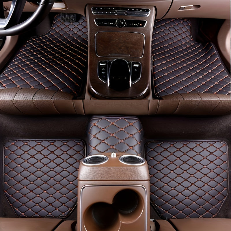 5-Piece Universal Waterproof Car Floor Mats - Perfect For Front &amp; Rear Vehicles - Faux Leather Car Carpet Accessories