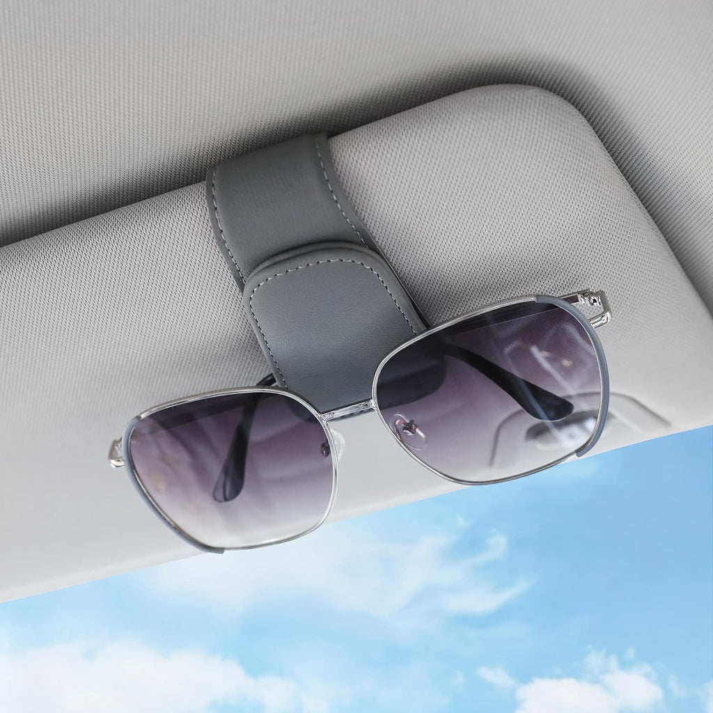 Sunglass Holder for Car Visor Sunglasses Clip Magnetic Leather Glasses Eyeglass Holder Interior Car Accessories for Woman Man - 2 Packs Gray