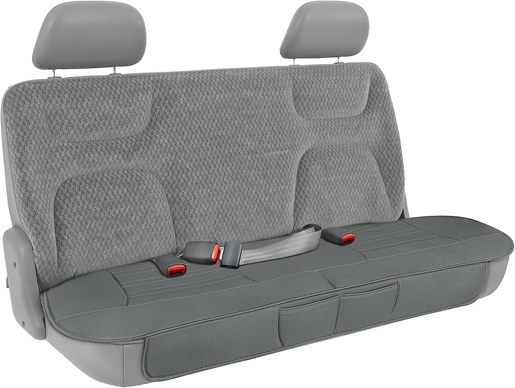 Motor Trend Seat Covers for Cars Trucks SUV, Faux Leather Full Set Gray Padded Car Seat Covers with Storage Pockets, Premium Interior Car Seat Cover