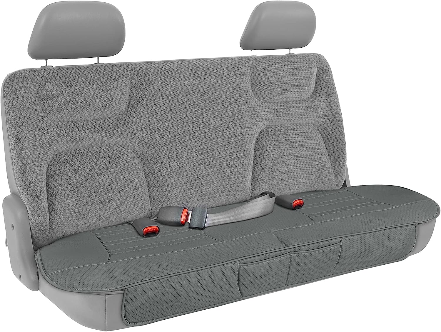 Motor Trend Seat Covers for Cars Trucks SUV, Faux Leather Full Set Gray Padded Car Seat Covers with Storage Pockets, Premium Interior Car Seat Cover