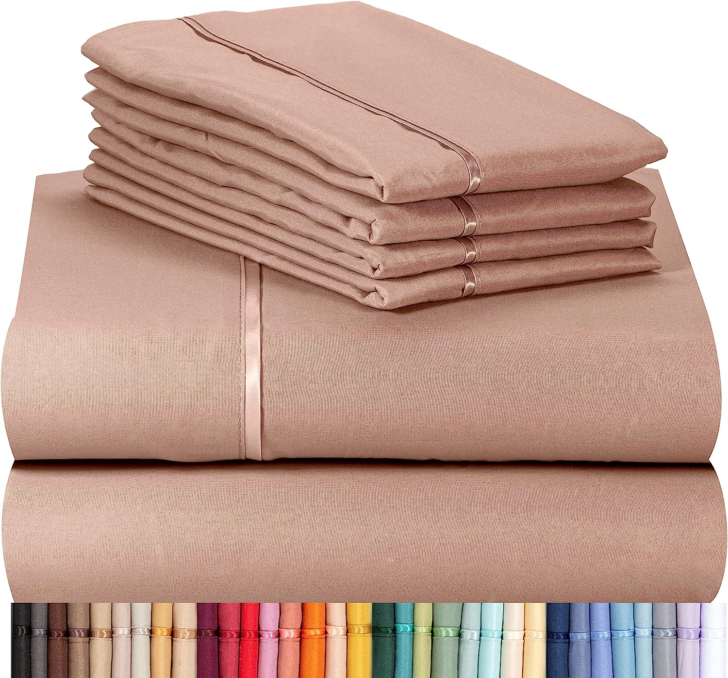 LuxClub 7 PC Split King Sheet Set Bamboo Sheets Deep Pockets 18" Eco Friendly Wrinkle Free Cooling Sheets Machine Washable Hotel Bedding Silky Soft - Pearl Pink Split King