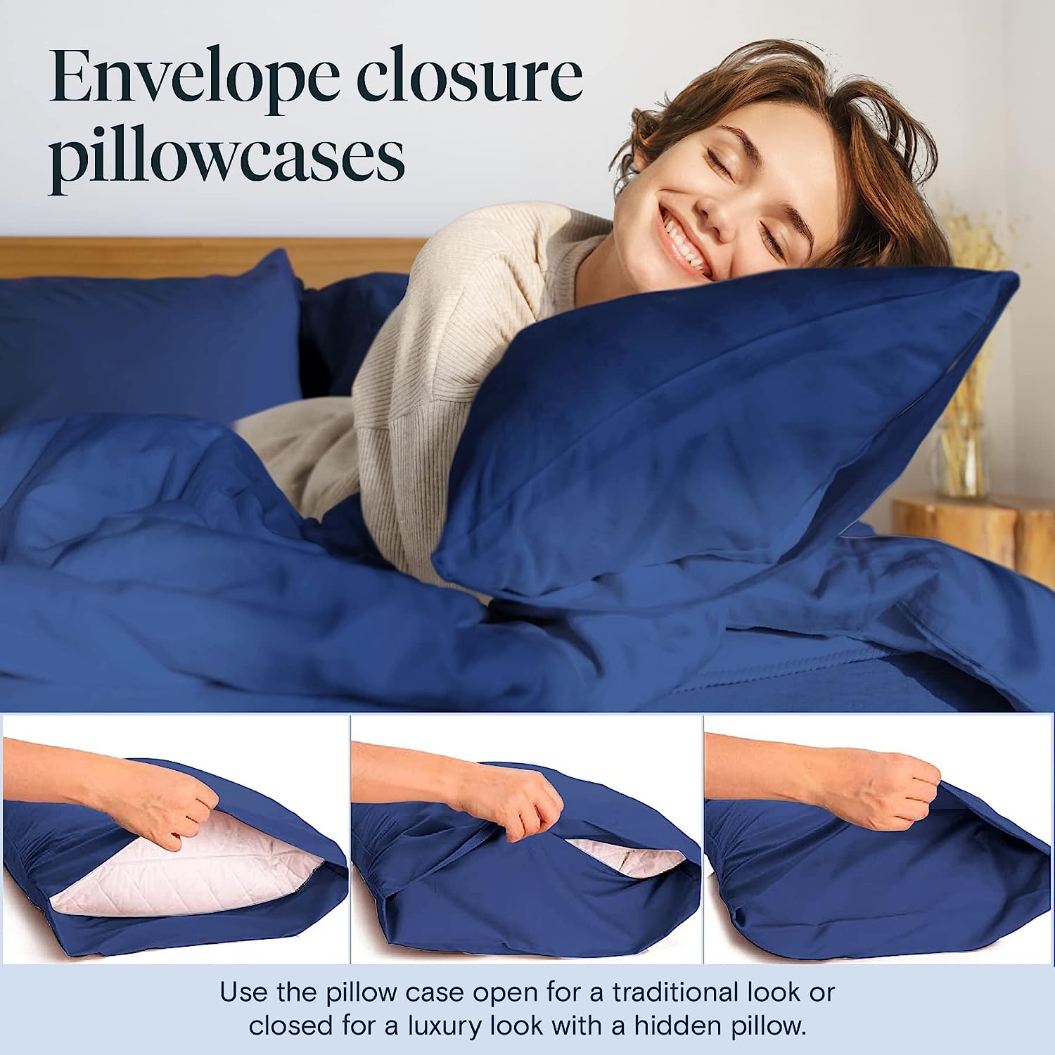 LuxClub 6 PC King Size Sheet Set Bamboo Sheets Deep Pockets 18" Eco Friendly Wrinkle Free Cooling Sheets Machine Washable Hotel Bedding Silky Soft - Navy King