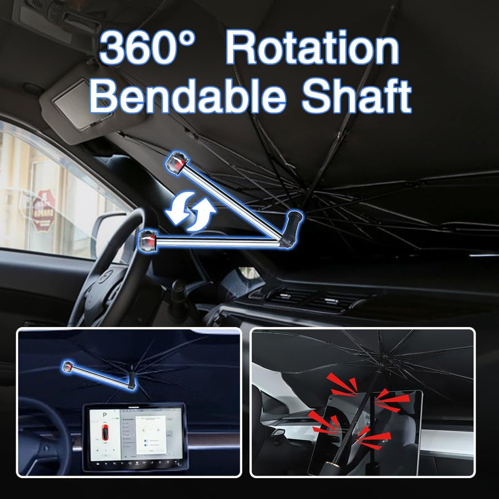 Upgraded Windshield Sun Shade, Car Sunshade with 360° Rotating Shaft, Umbrella Sun Shade Cover with Window Breaker, Suitable for Sedan, SUV, Pickup（Blue Sky）