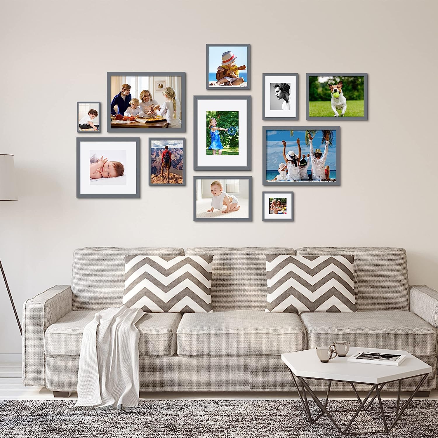 upsimples 11x14 Picture Frame Set of 5, Display Pictures 8x10 with Mat or 11x14 Without Mat, Wall Gallery Photo Frames, Dark Gray