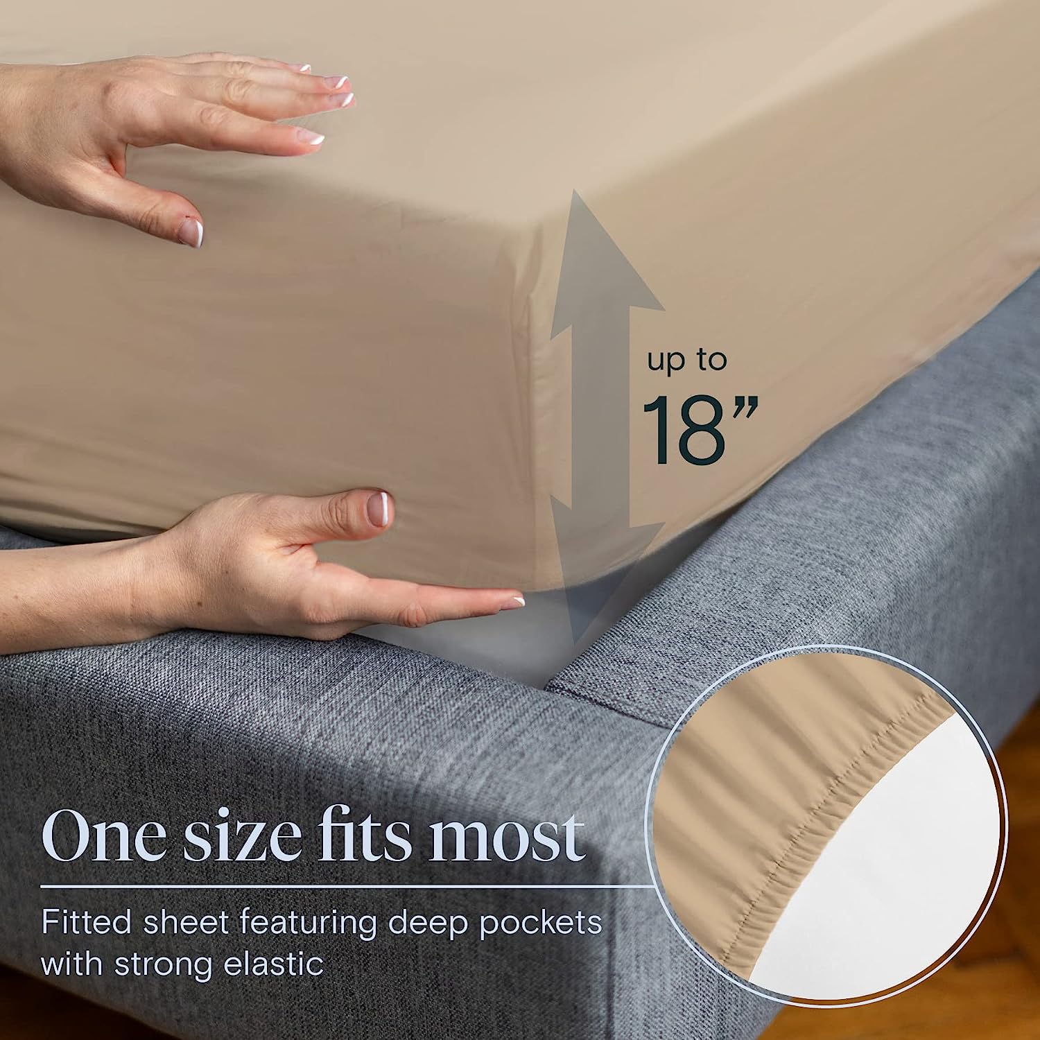 LuxClub 6 PC King Size Sheet Set Bamboo Sheets Deep Pockets 18" Eco Friendly Wrinkle Free Cooling Sheets Machine Washable Hotel Bedding Silky Soft - Light Khaki King
