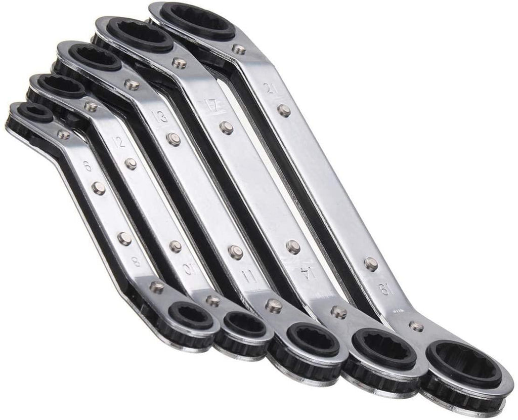 Sturdy DIY Tools, 5Pcs Metric Offset Ring Wrench Spanner Tools Ratchet Metric Hand DIY Tool Set Safety