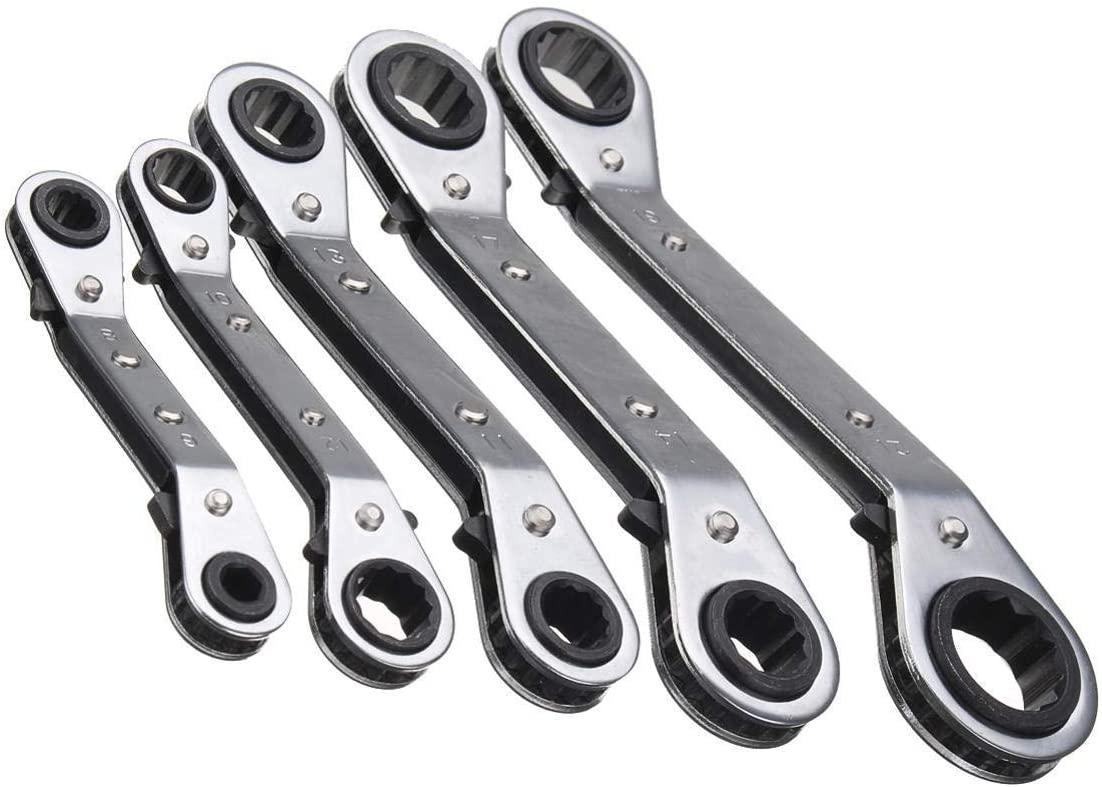 Sturdy 5Pcs Metric Offset Ring Wrench Spanner Tools Ratchet Metric Hand DIY Tool Set Hardware Tool Kits Safety