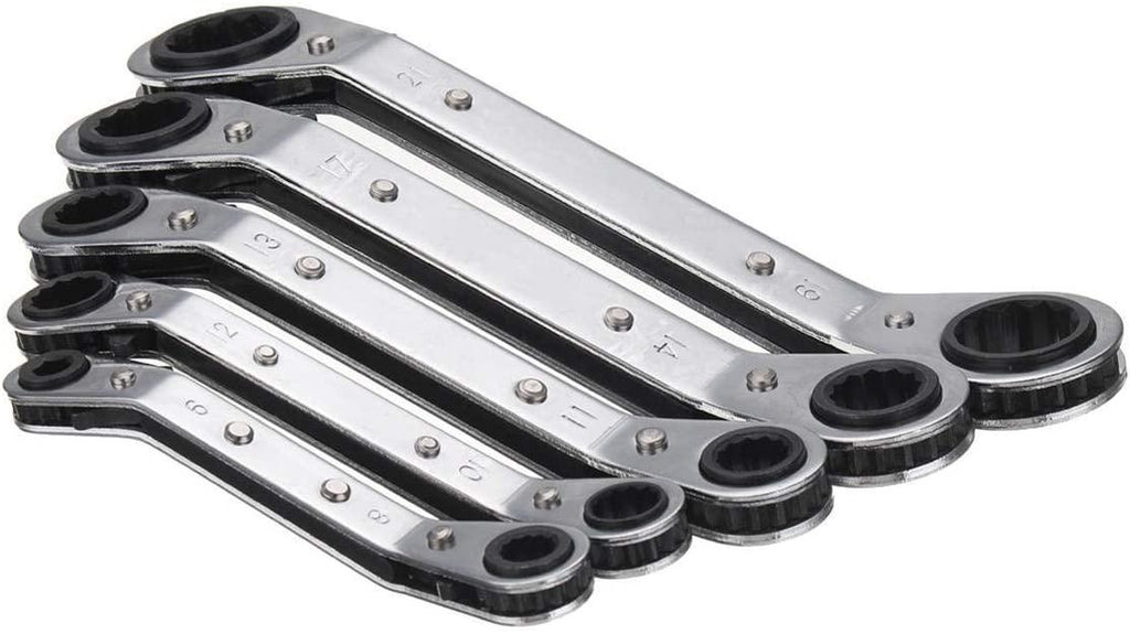 Sturdy DIY Tools, 5Pcs Metric Offset Ring Wrench Spanner Tools Ratchet Metric Hand DIY Tool Set Safety