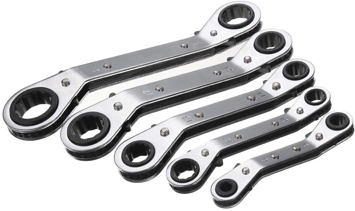 Sturdy 5Pcs Metric Offset Ring Wrench Spanner Tools Ratchet Metric Hand DIY Tool Set Hardware Tool Kits Safety