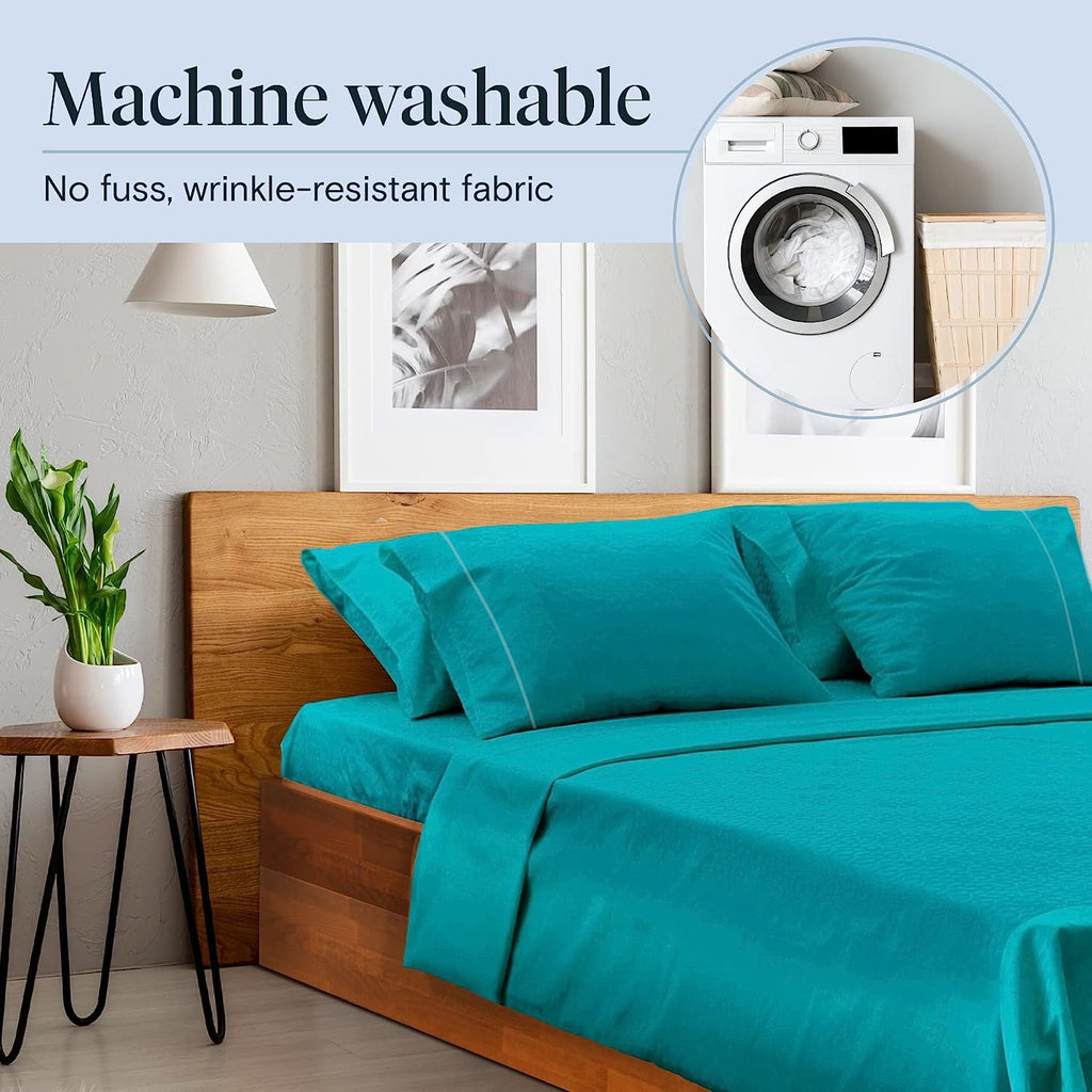 LuxClub 6 PC Queen Sheet Set Bamboo Sheets Deep Pockets 18" Eco Friendly Wrinkle Free Cooling Sheets Machine Washable Hotel Bedding Silky Soft - Teal Queen
