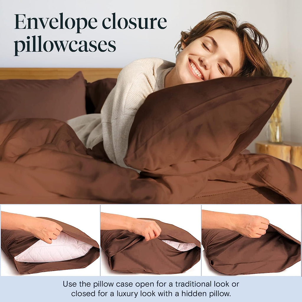 LuxClub 6 PC California King Size Sheet Set Bamboo Sheets Deep Pockets 18" Eco Friendly Wrinkle Free Cooling Sheets Machine Washable Hotel Bedding Silky Soft - Brown California King