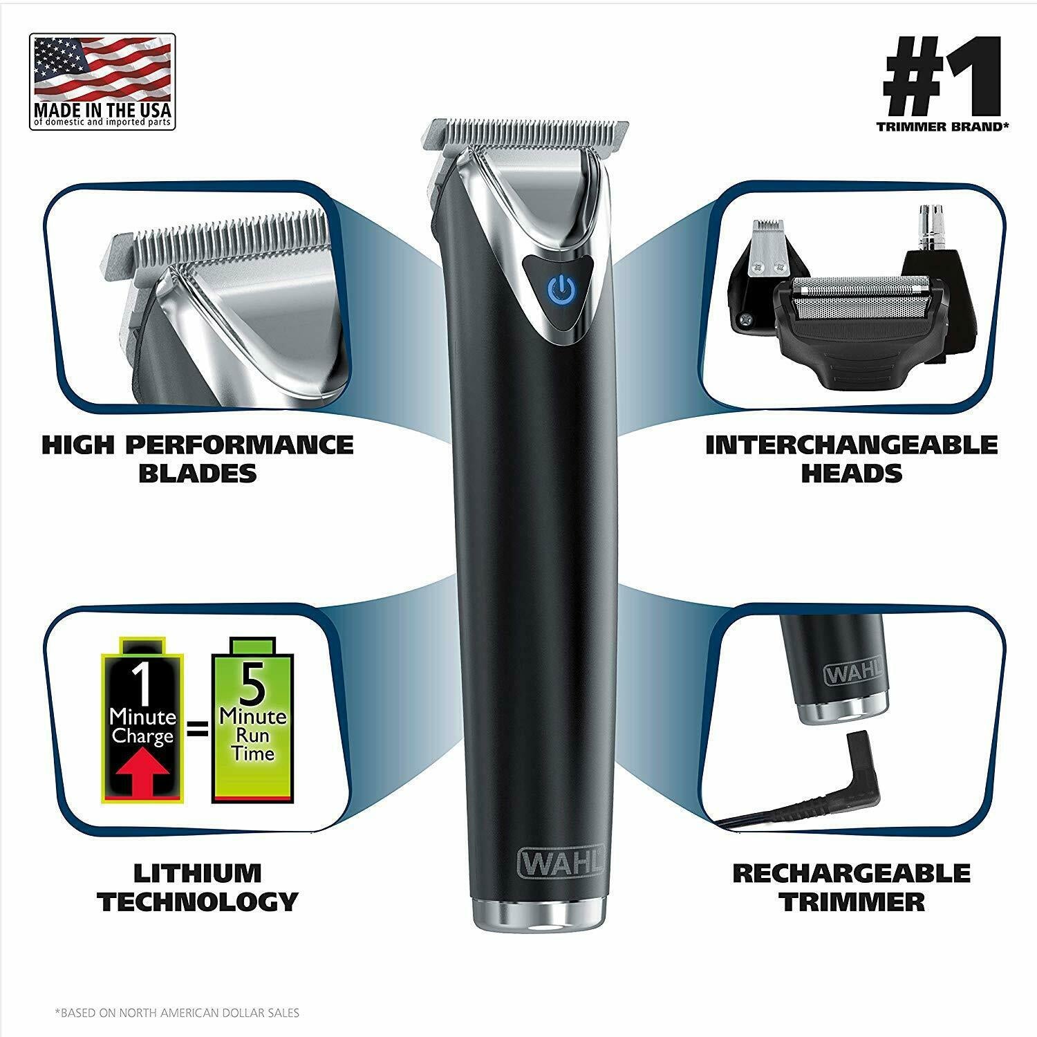 Wahl Hair Clipper Set Rechargeable Beard Trimmer Kit For Men Family Black