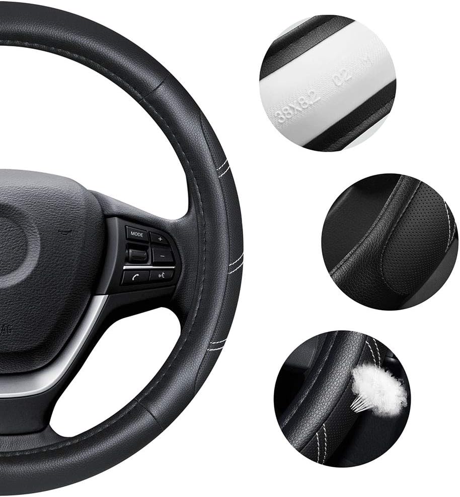 Elantrip Leather Steering Wheel Cover 15 1/2 to 16 inch Universal Large Soft Grip Breathable for Car Truck SUV Jeep Anti Slip Black