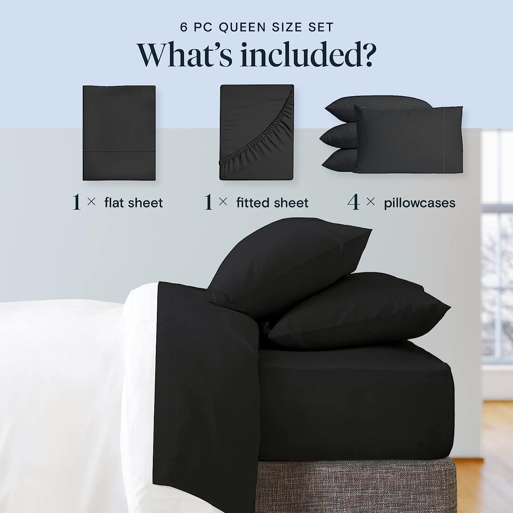 LuxClub 6 PC King Size Sheet Set Bamboo Sheets Deep Pockets 18" Eco Friendly Wrinkle Free Cooling Sheets Machine Washable Hotel Bedding Silky Soft - Black King