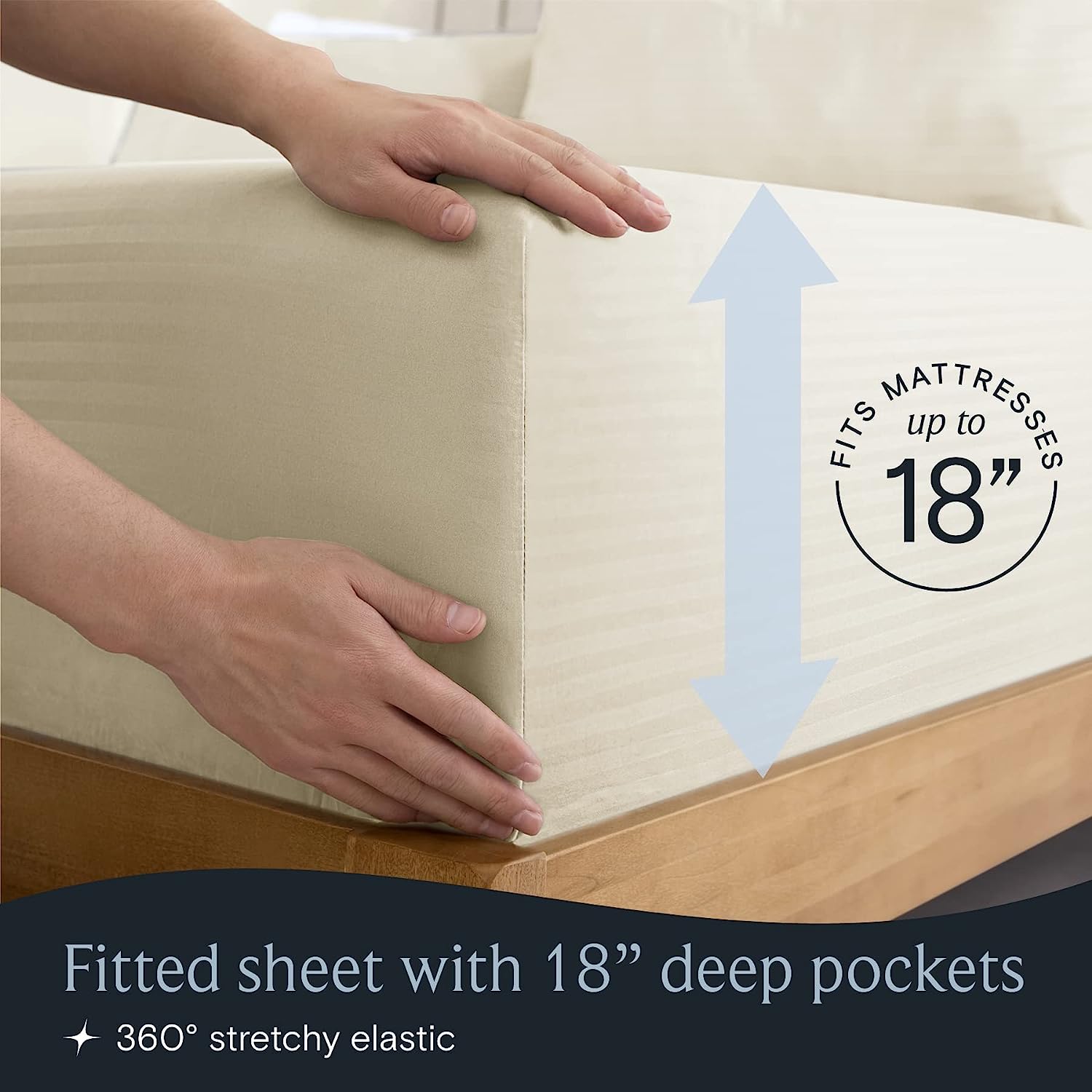 LuxClub Queen Size Striped Sheets Set, 6 PC Striped Bed Sheets, Deep Pockets 18" Eco Friendly Wrinkle Free Cooling Sheets Machine Washable Hotel Bedding Silky Soft (Queen, Striped Cream)